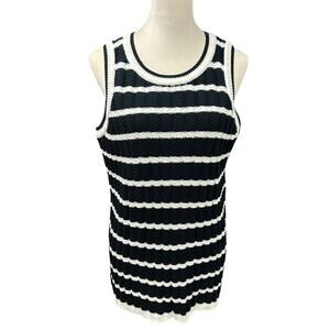 Black White Striped Knit Tank Top Womens L Nautical Minimalist‎ Classic Costal